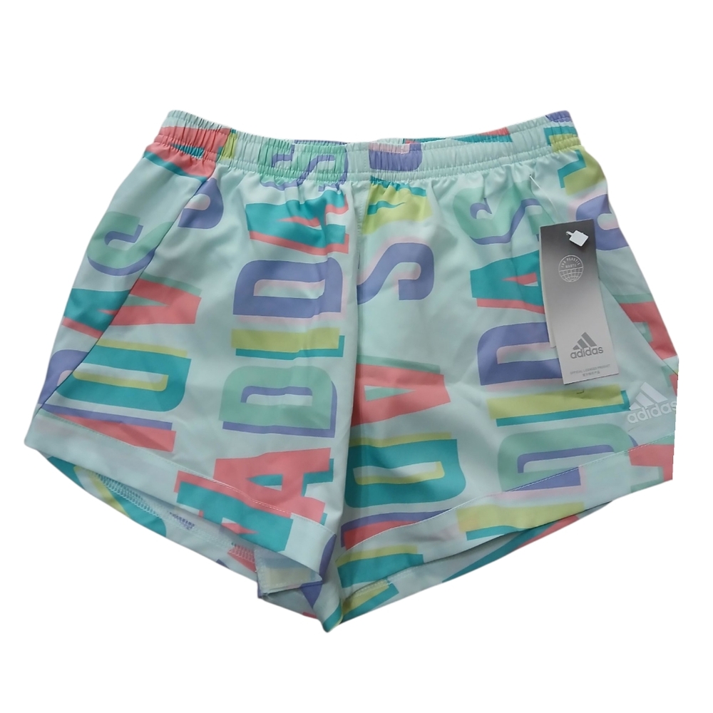 NWT Adidas Blue Teal Allover Print Athletic Shorts Size L 14